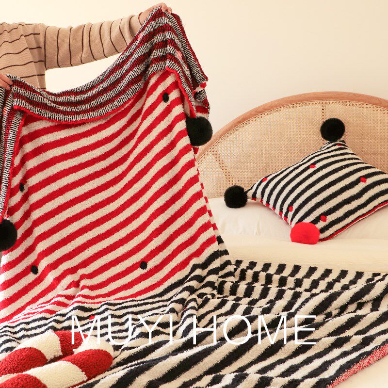 小丑的世界半边绒撞色毛球毛毯客厅沙发毯盖毯办公室午睡毯