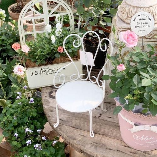 田园铁艺复古做旧铁艺迷你公主小椅子摆件花架花凳拍摄道具花园