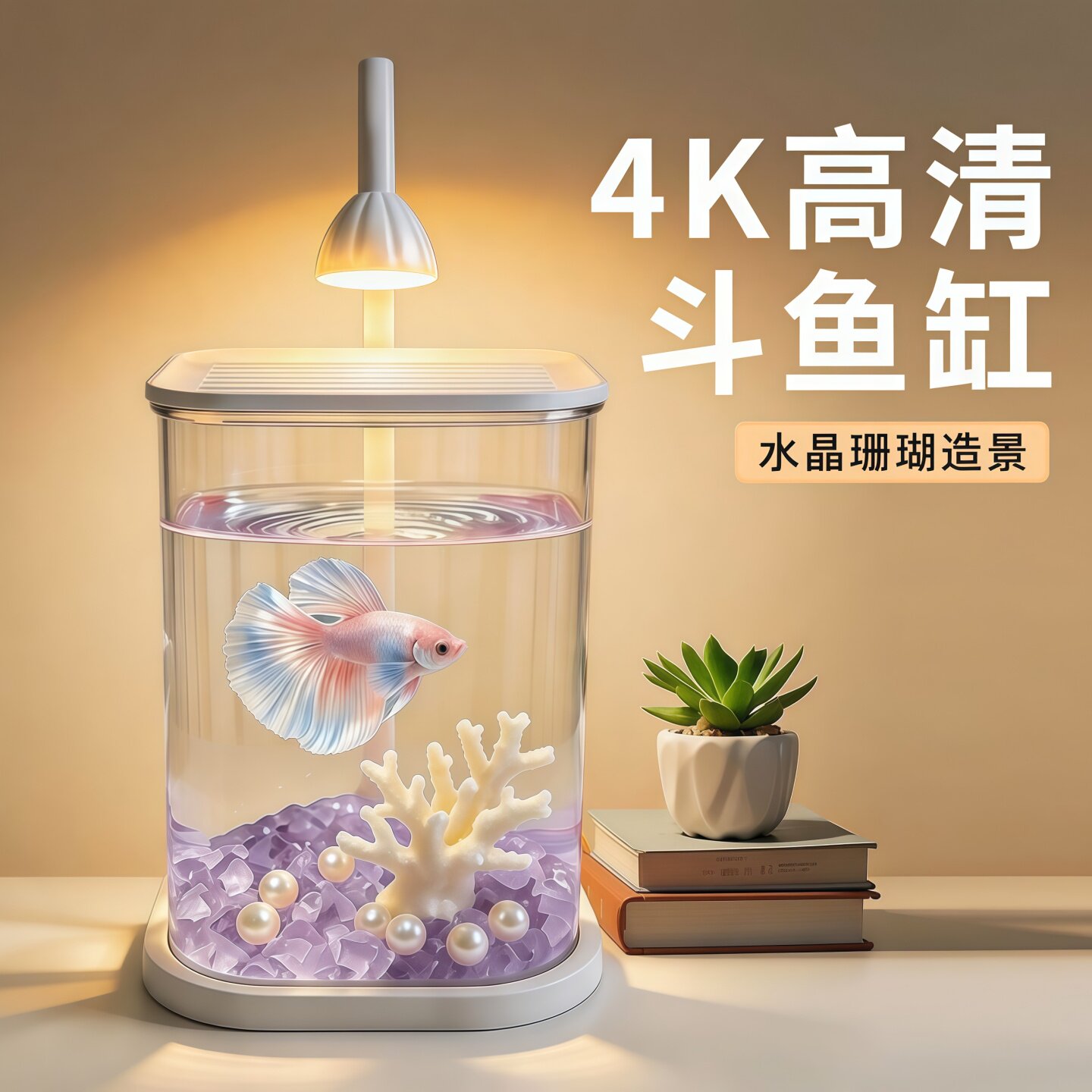 高透生态桌面斗鱼缸免装七彩