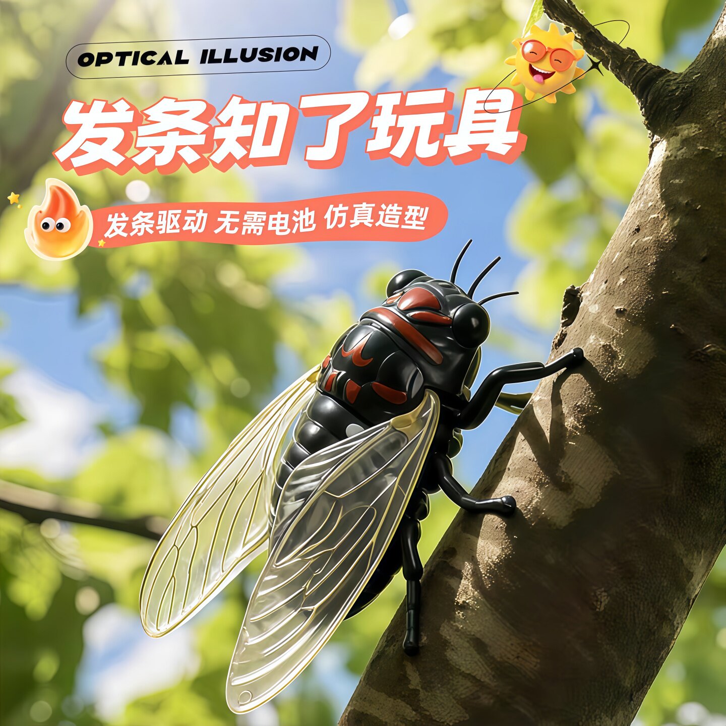 上链条知了仿真爬行动物发条玩具昆虫创意玩具礼物夏蝉金蝉模型