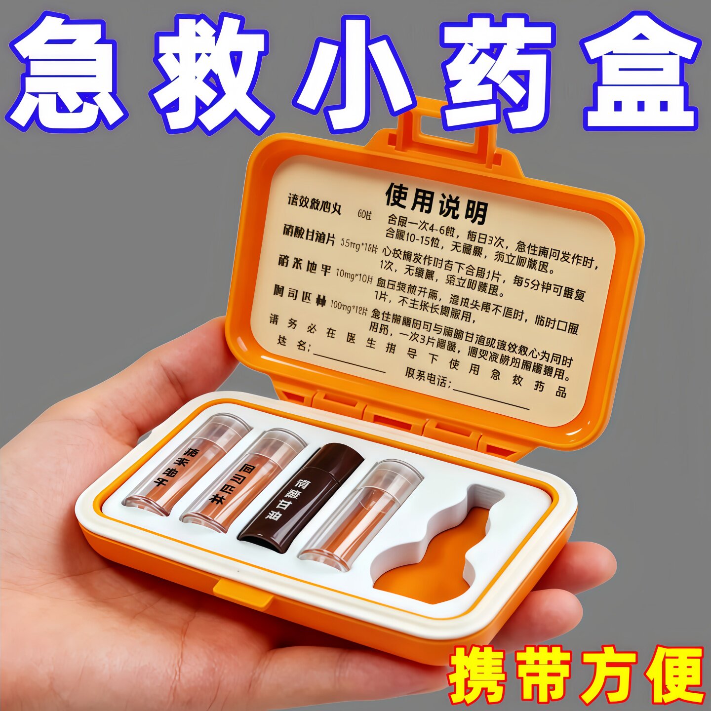 保健急救应急收纳盒随身便携密封药盒老年人备用心脑血管患者速效