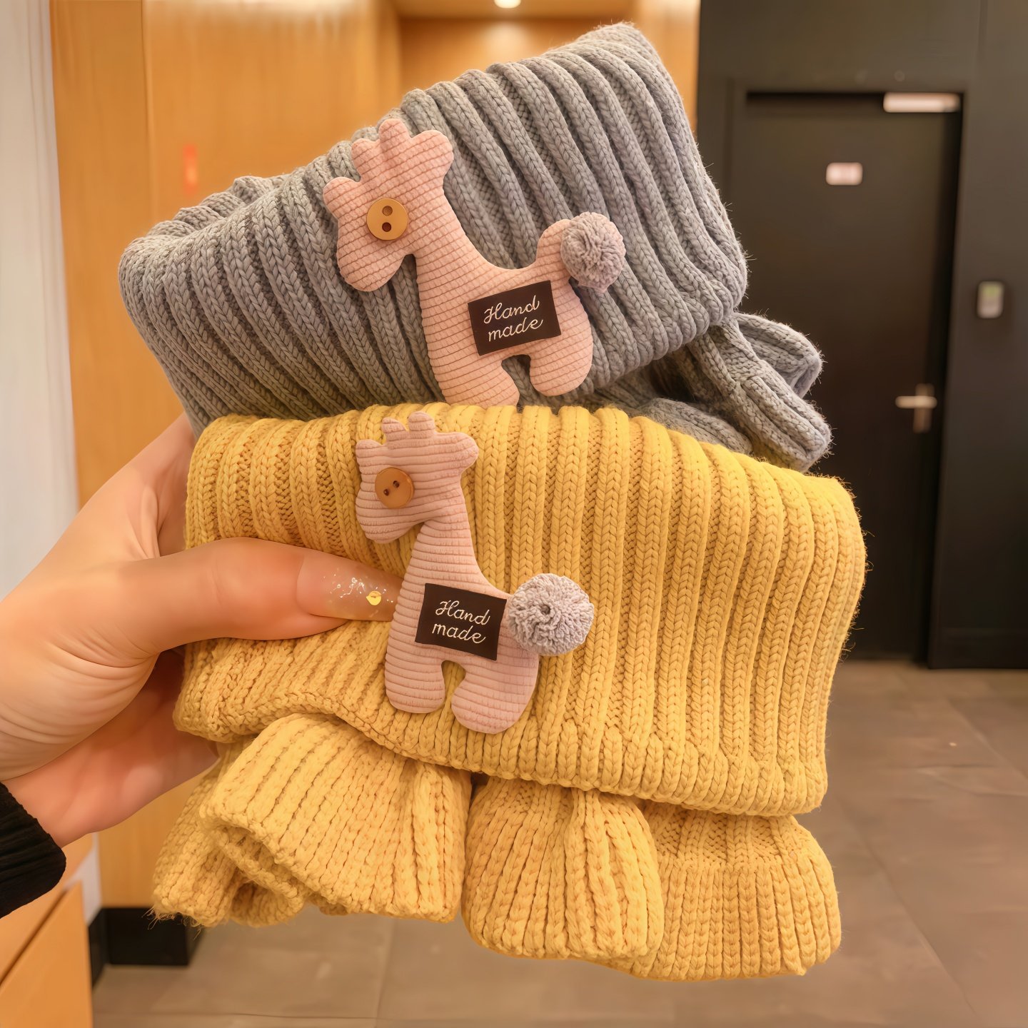 儿童毛线针织围脖冬季防寒保暖宝宝休闲脖套男童女孩小鹿卡通套脖