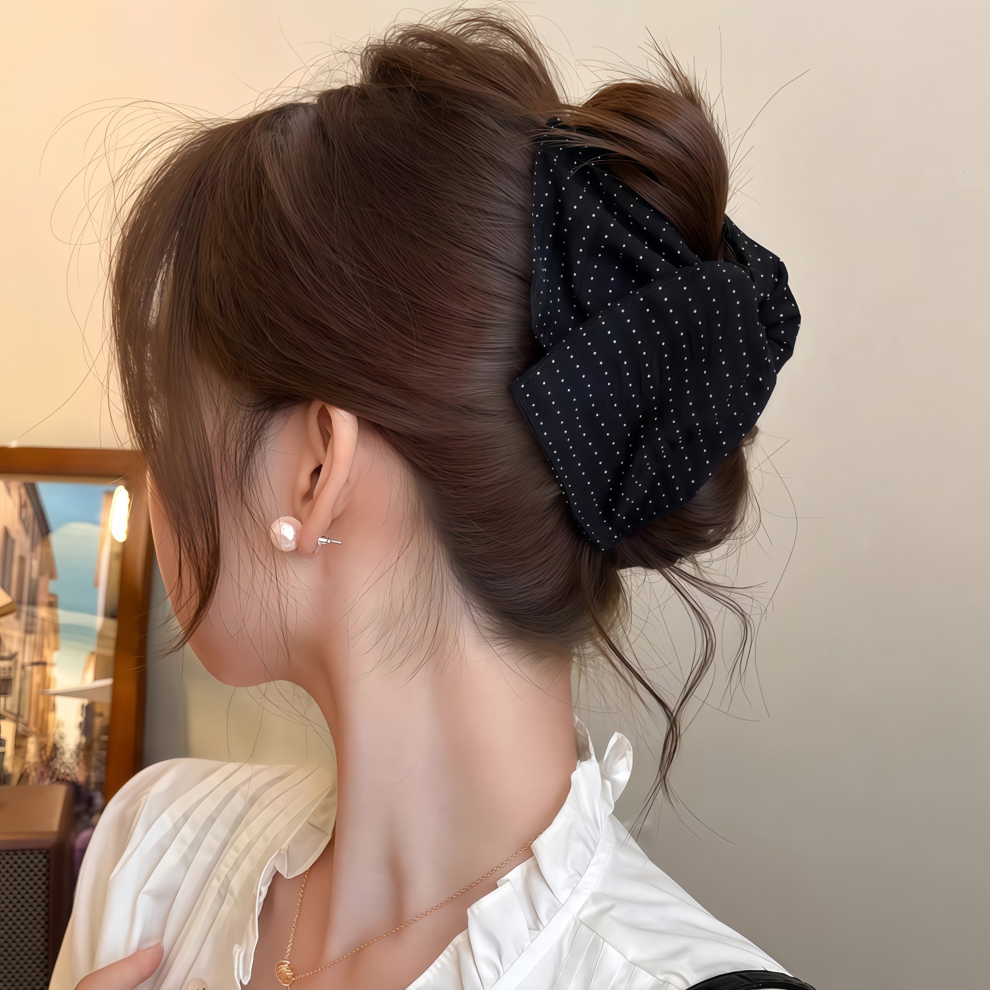 法式赫本风布艺波点抓夹发饰