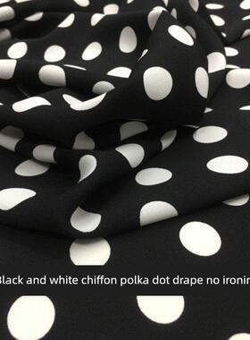 黑色和白色雪纺波尔卡圆点微弹性褶皱夏季清凉裤礼服衬衫薄外套设