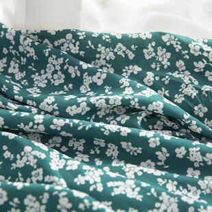 孤品小纹工房进口绿色碎花垂感雪纺温柔夏日连衣裙衬衣高档面料
