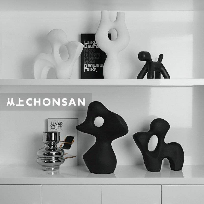 现在简约客厅茶几摆件家居样板间电视柜软装创意抽象黑白工艺饰品