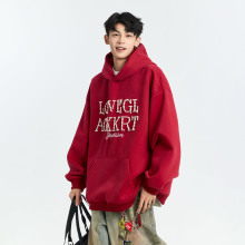 GKKRT美式复古珍珠字母连帽卫衣男款加绒潮牌小众设计感重磅外套
