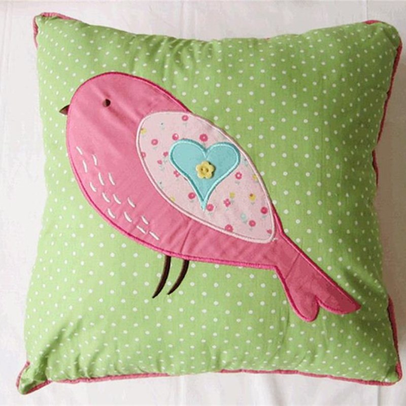 2018大号LOVE靠垫抱枕 幼儿园午睡靠枕靠背 纯全棉布艺 绿田园鸟
