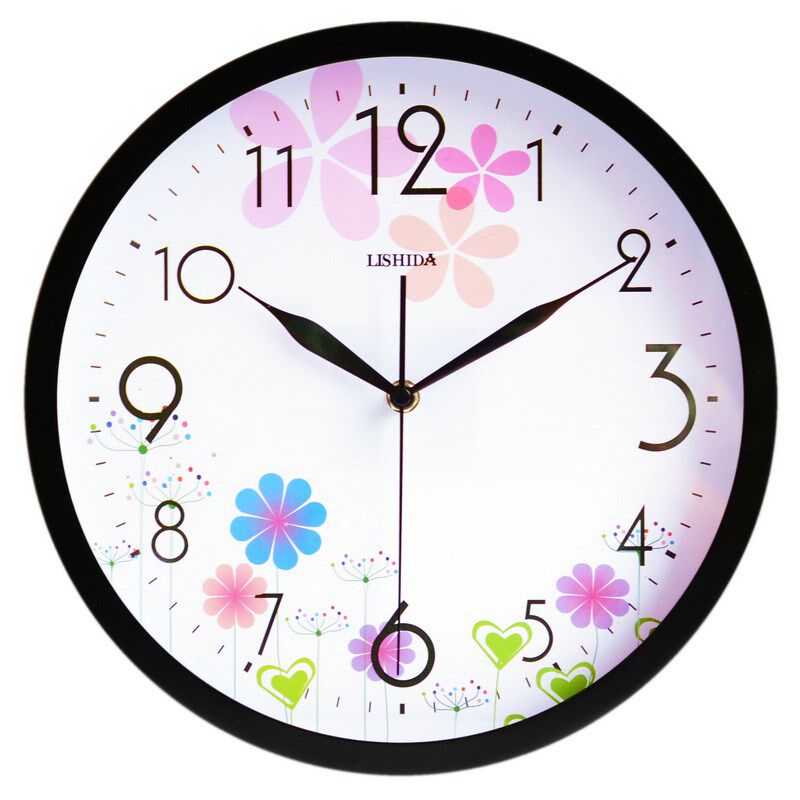 力时达田园静音挂钟 时尚卧室墙壁钟挂表 客厅时钟金属挂表石英钟