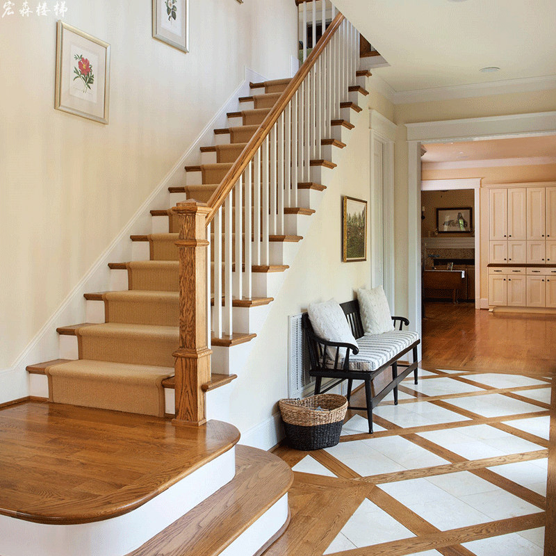 成都宏森实木整体楼梯厂直销定制室内别墅跃层阁楼扶手踏步板立柱
