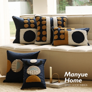 蔓越家 复古民宿抱枕抱枕套含芯客厅沙发靠枕床头靠垫 菘蓝棉麻