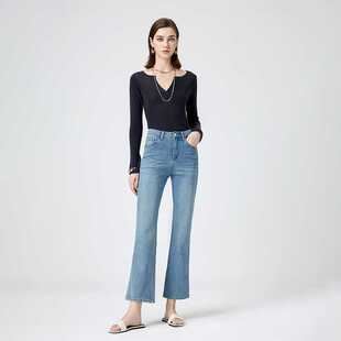 高腰修身 女春季 莱卡四面弹微喇裤 显瘦九分喇叭牛仔裤 包邮