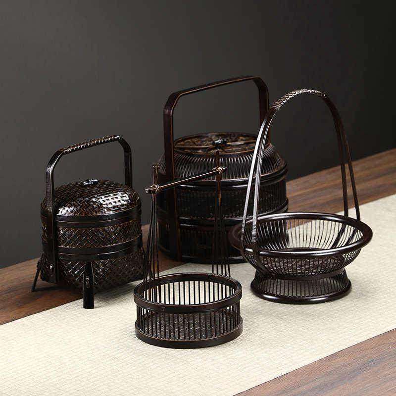 竹编制篮子手提复古大漆双层食盒送餐盒茶道具收纳筐水果茶点托盘,特色手工艺,竹编/竹雕,淘宝优惠券,粉丝福利购,淘宝优惠卷