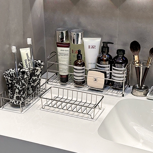 不锈钢窄款沥水架化妆室洗漱台台面牙刷杯洗手液置物架托 讬盘小
