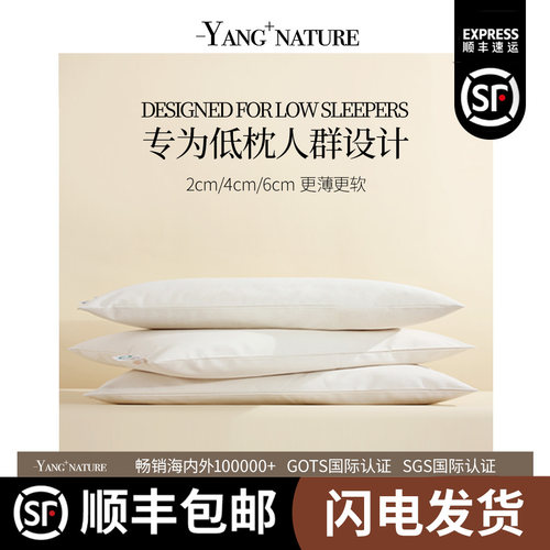 氧家低枕头成人超薄枕平柔软护颈椎助睡眠防低头颈托矮枕头芯一对