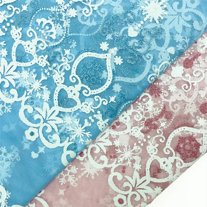 公主胶浆瑞士网料网眼面料印粉少儿婚纱透气薄透轻盈