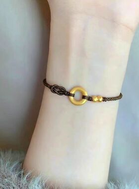 2025新款轻奢时档沙金福牌情侣闺蜜编织手绳情人节礼物复古