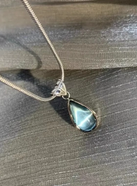 蓝色水滴项链女ins小众设计新中式人鱼的眼泪钛钢毛衣链圣诞礼物