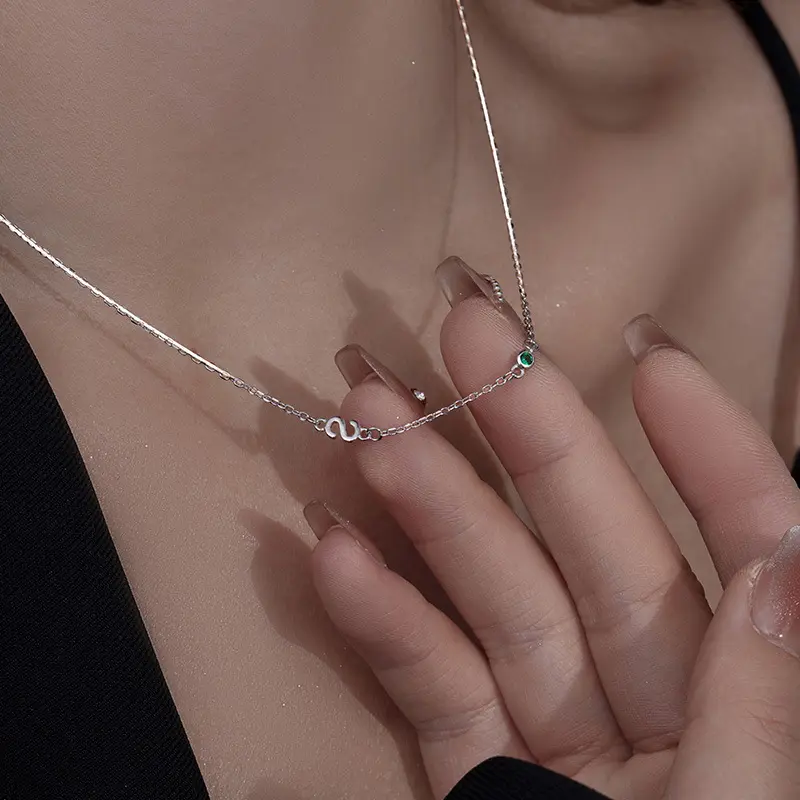 s925银极简s字母素链项链女小众设计镶钻颈链时尚百搭配饰