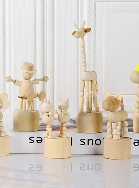 创意木质可动关节模型小动物摆件少儿卧室桌面木偶装饰品生日