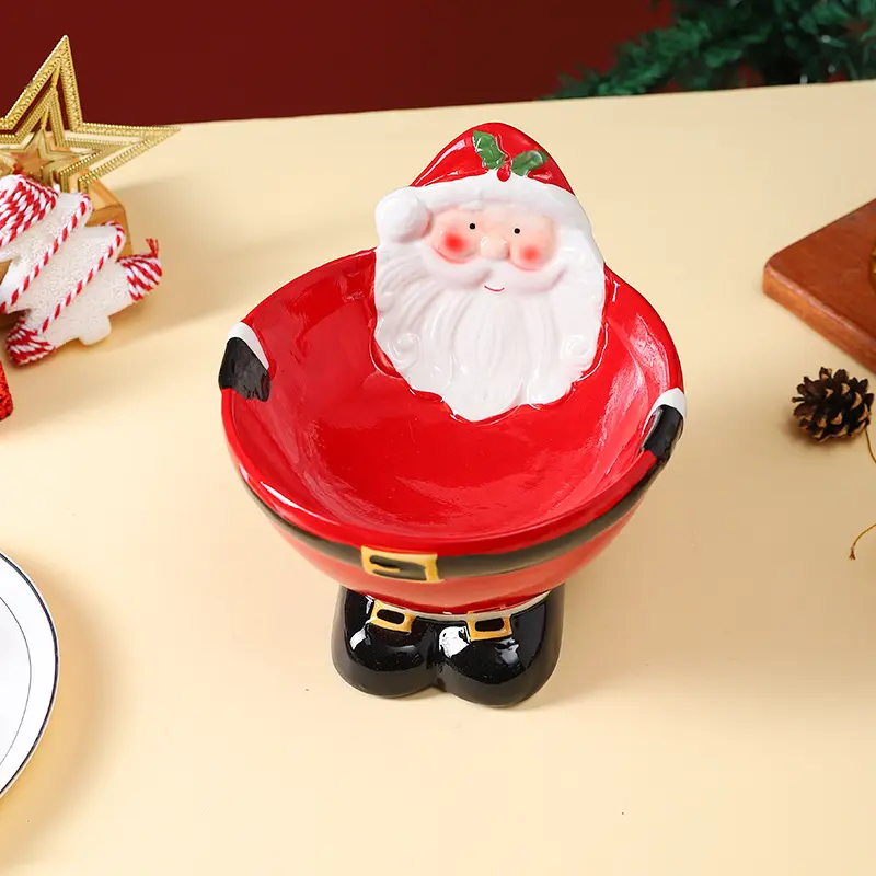 圣诞创意宠物猫碗高脚护颈防打翻漏食猫碗陶瓷狗食盆猫食盆喝水碗