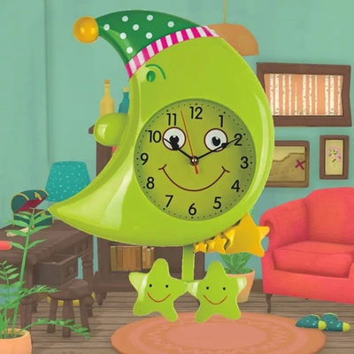 月亮型状挂钟少儿房挂钟幼儿园挂钟卡通挂钟g15801可爱时钟