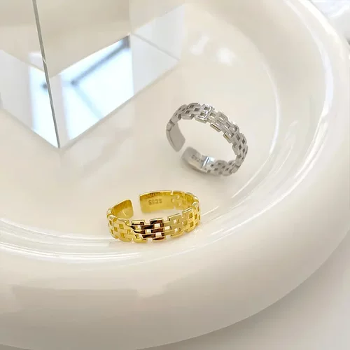 s925银复古表链戒指女新款潮个性开口冷淡风简约高级感指环