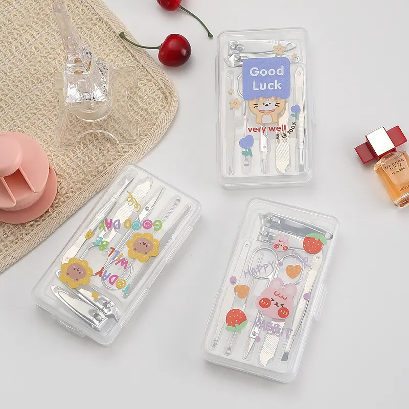 卡通指甲剪套装7件套 指甲刀修剪工具 创意指甲钳套盒可
