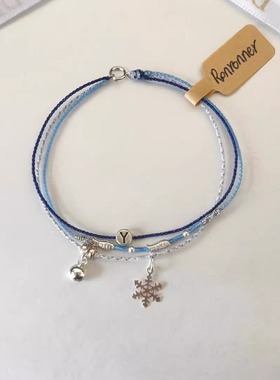 圣诞雪花铃铛编织手链女