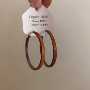 废土风棕色皮革圈圈耳环女款气质百搭耳钉独特个性小众高级感耳饰