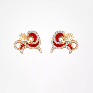 新年鸿运小马钱币耳钉女2026本命年过年喜庆耳环独特红色漂亮耳饰