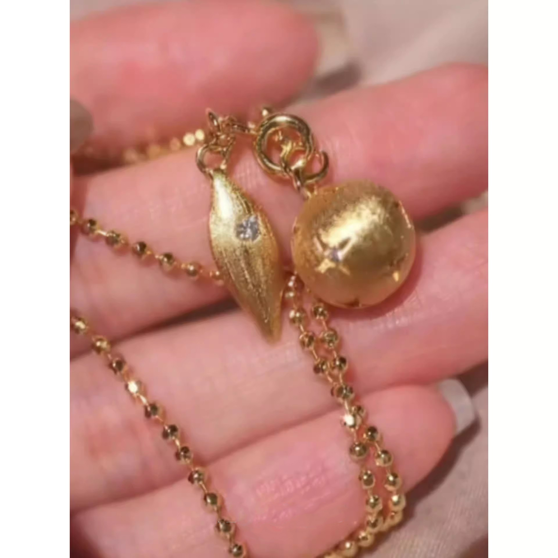 金色拉丝星芒圆球树叶吊坠项链女