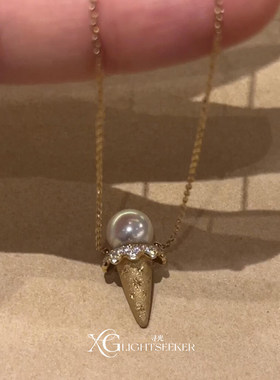 韩系复古仿珍珠冰激凌吊坠项链女