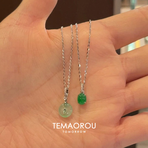 新中式蛋面仿绿玉髓吊坠项链女