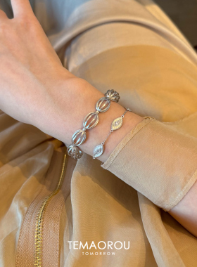 清冷感银色鼓锤镂空手链女