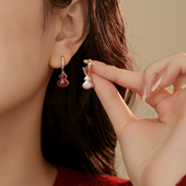 新年本命年滴釉红色葫芦耳环女独特两戴式 耳钉小众漂亮巨好看耳饰