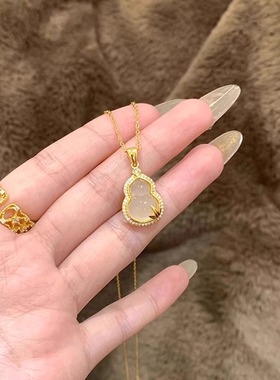 金色仿玉髓葫芦项链女气质吊坠