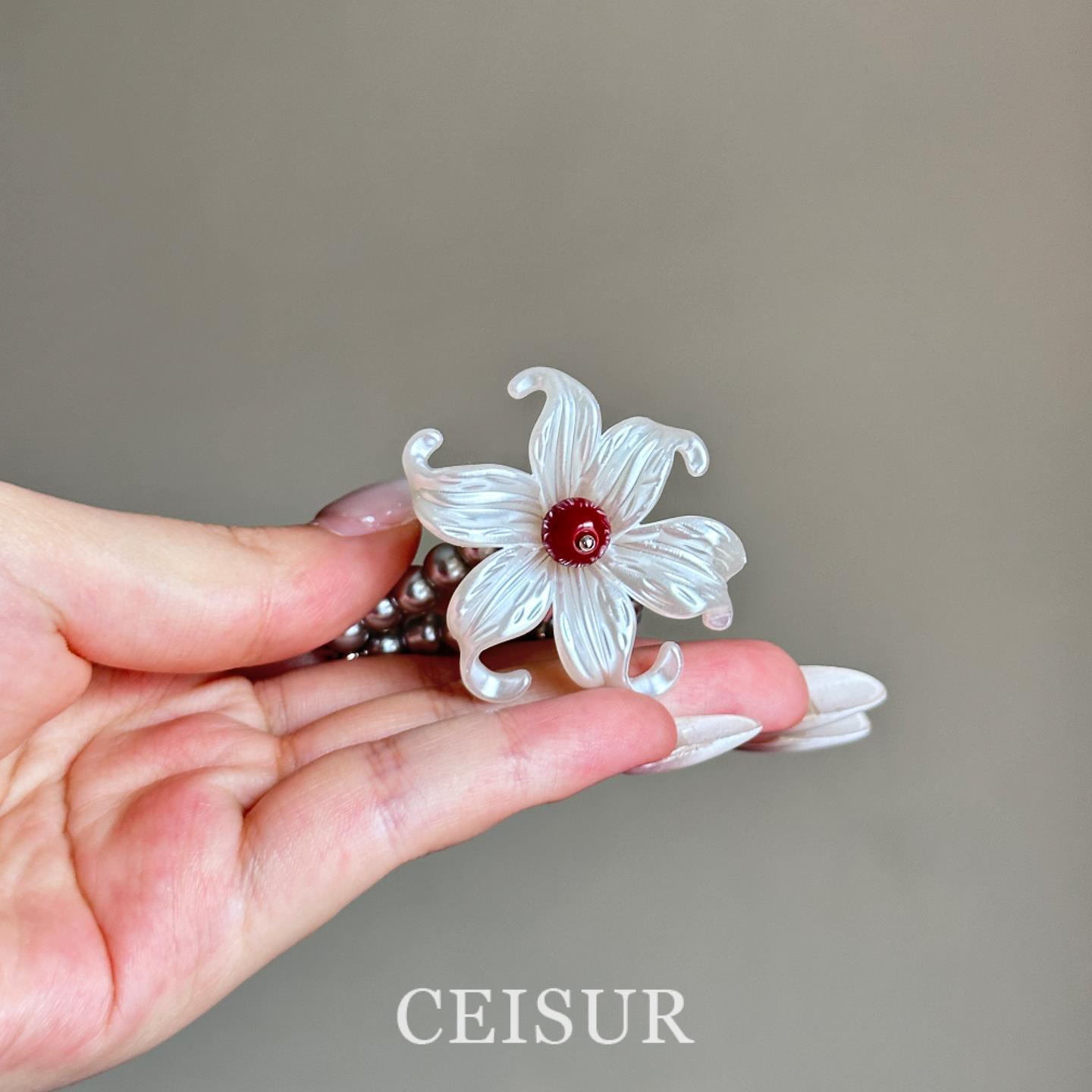 中古vintage鸢尾花仿珍珠戒指女