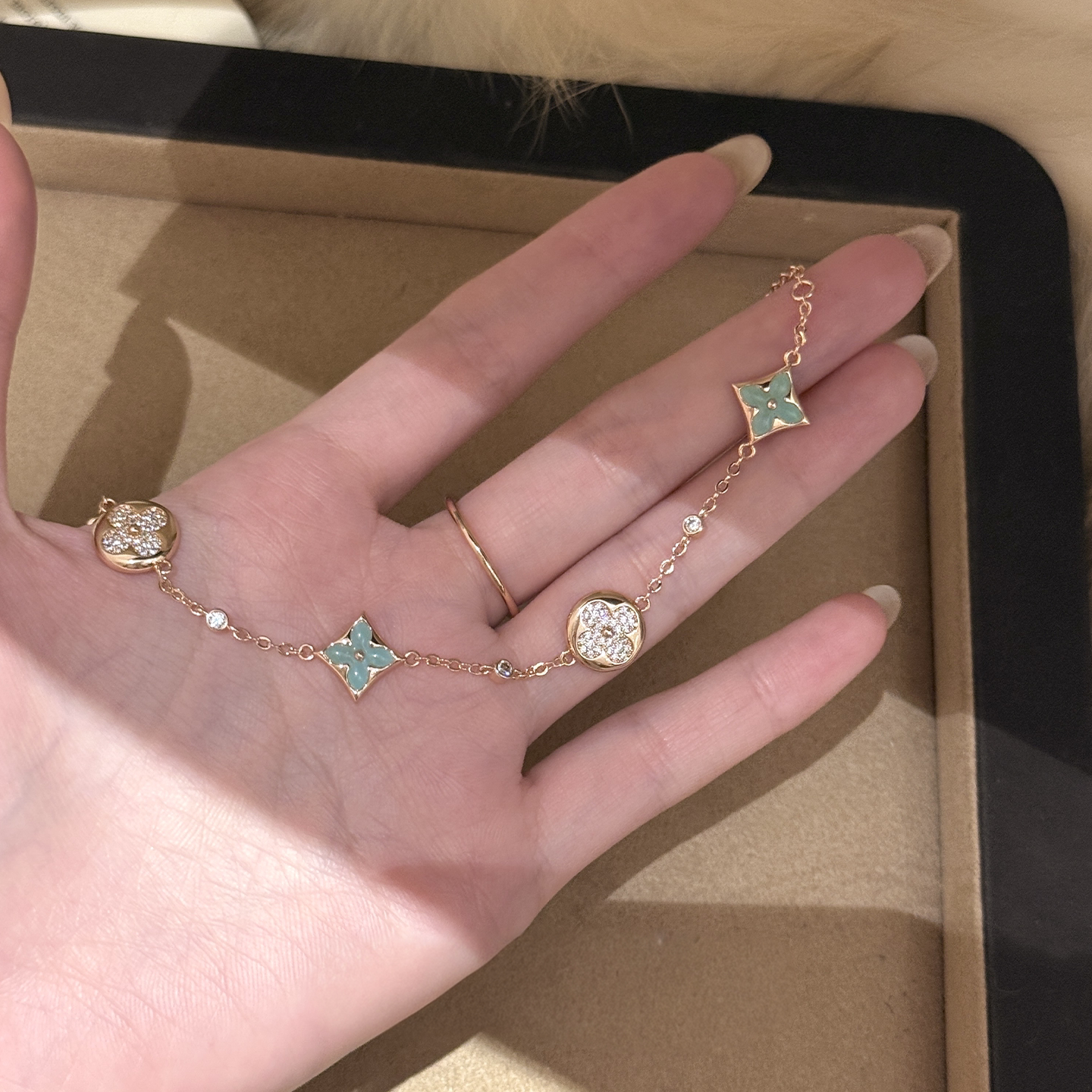 vintage中古薄荷绿四叶草手链女