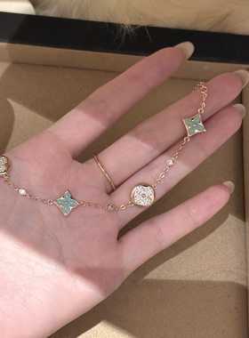 vintage中古薄荷绿四叶草手链女