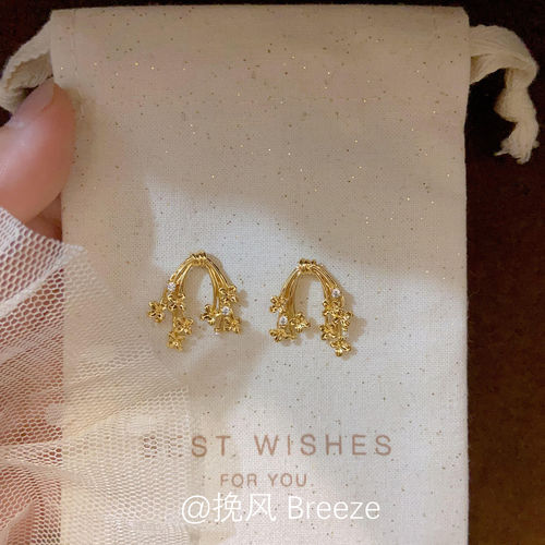 新中式复古金色桂花仿钻流苏耳钉