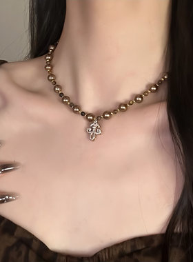 法式复古鸢尾花仿珍珠项链女
