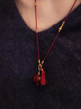 新年南红珠红绳项链女款