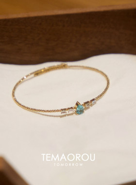 日系极细冰川蓝水滴手镯女