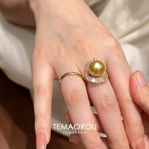 重工太阳花金色仿珍珠戒指女