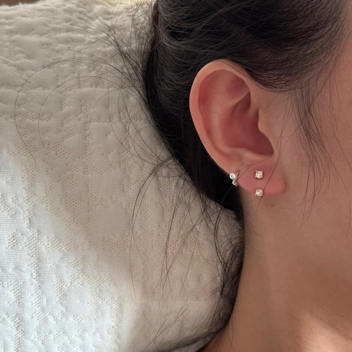 法式精致迷你后挂式仿钻珍珠耳钉