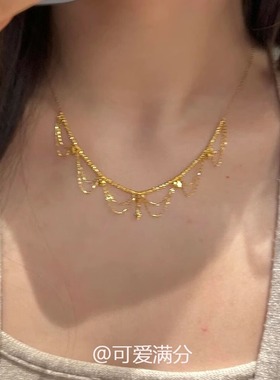 金色蕾丝链珠镂空项链女吊坠