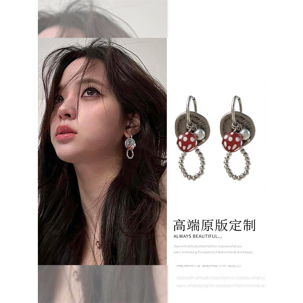 欧阳娜娜同款复古小球吊坠耳环女