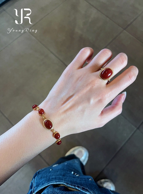 新年红色仿朱砂蛋面串珠手链女