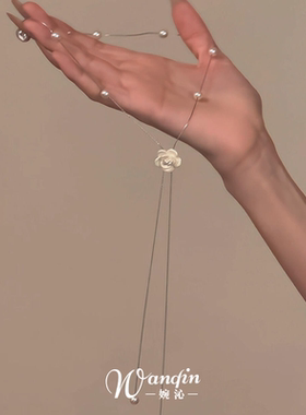 法式白色山茶花仿珍珠项链女